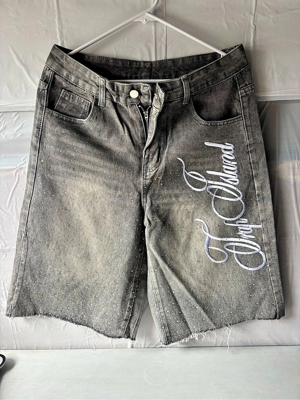 Women's Gray Embellished Jean Shorts Size Medium